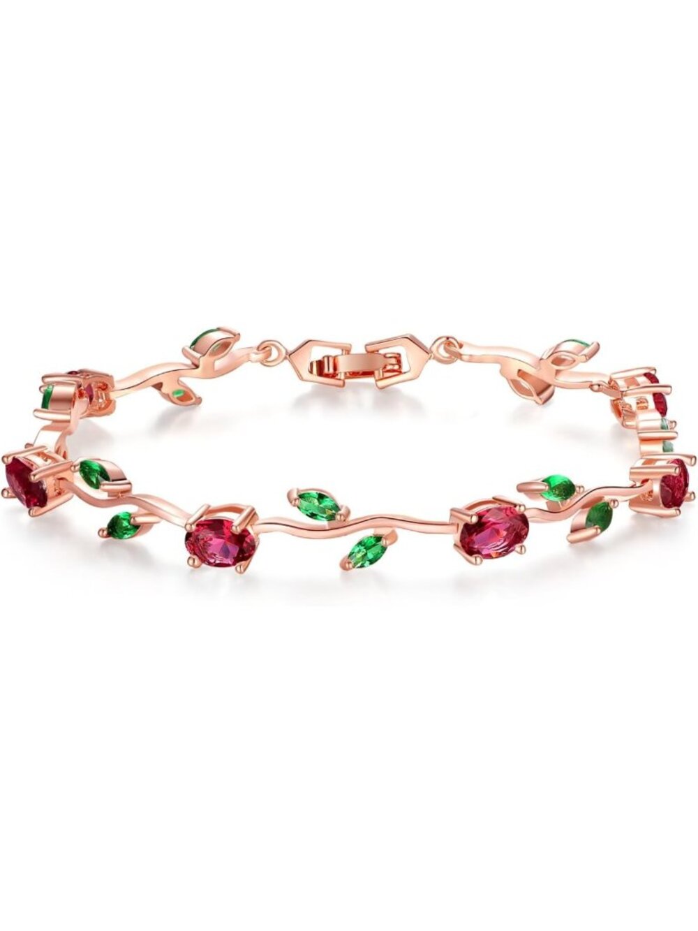14K Gold Plated 7" Flower Vine Ruby Tennis Bracelet for Women - Elegant Jewelry